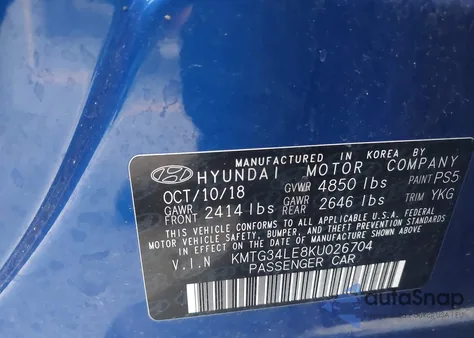 2019 Genesis G70 3.3T Advanced from USA, damaged, VIN KMTG34LE8KU026704